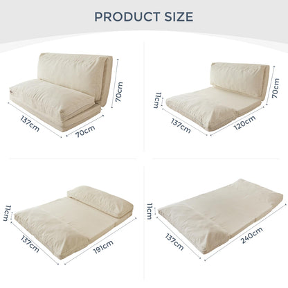Faltbares Sitzsack-Bett, Cord-Bodenmatratze für Erwachsene, Beige, 135 x 240 cm