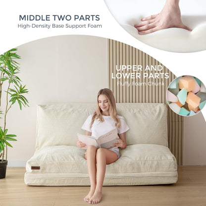 Faltbares Sitzsack-Bett, Cord-Bodenmatratze für Erwachsene, Beige, 135 x 240 cm