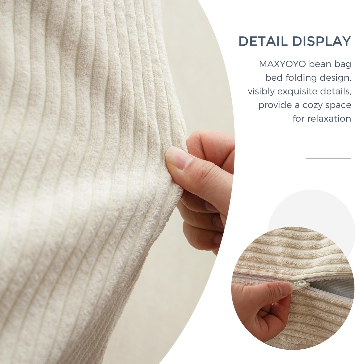 Faltbares Sitzsack-Bett, Cord-Bodenmatratze für Erwachsene, Beige, 135 x 240 cm
