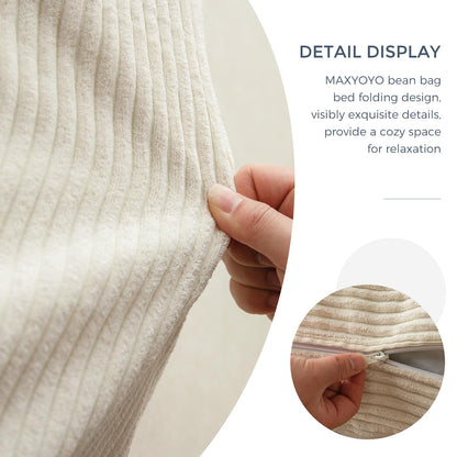 Faltbares Sitzsack-Bett, Cord-Bodenmatratze für Erwachsene, Beige, 135 x 240 cm