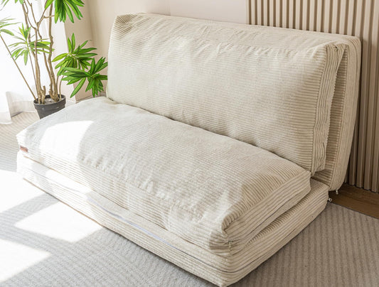 Faltbares Sitzsack-Bett, Cord-Bodenmatratze für Erwachsene, Beige, 135 x 240 cm